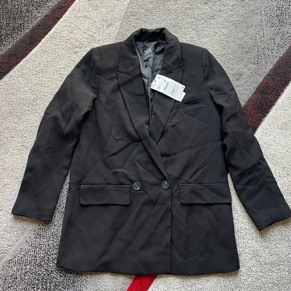 Zara Black Minimalist Office Chic Single Breasted Blazer